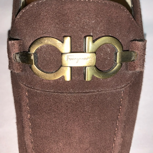 SALVATORE FERRAGAMO size 7B brown suede LOAFERS - Picture 5 of 12